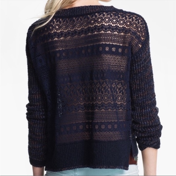 Free People Sweet Jane Crochet Back Sweater Navy Size Small - Picture 2 of 7